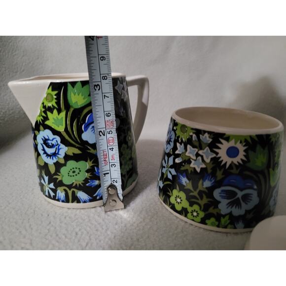 Napcoware Blue Green Pansies Floral Chintz Creamer Sugar Set Japan - Picture 10 of 11